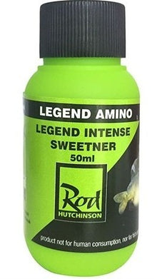 Подсладител Rod Hutchinson LEGEND ADDITIVES INTENSE SWEETNER - 50ml в зелена опаковка, идеален за риболовни протеинови топчета.
