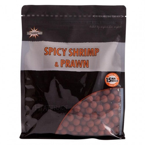 Протеинови топчета DYNAMITE BAITS Spicy Shrimp & Prawn 15mm - 1kg в опаковка 1кг.