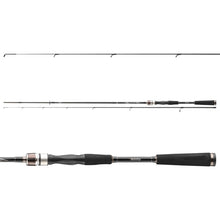 Въдица за спининг DAIWA '23 EXCELER SOLID TIP - 2.10/2.25m, вид отгоре и отстрани, черен дизайн.