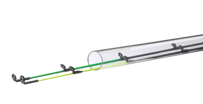 Фидер въдица DAIWA '23 NINJA X FEEDER - 3.60m/3.90m, представена в прозрачна тръба.