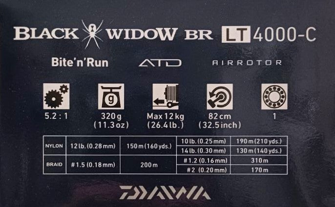 Бейтрънър макара Daiwa 19 BLACK WIDOW BR LT 4000-C технически спецификации и информация