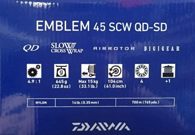 Шаранджийска макара DAIWA 21 EMBLEM 45 SCW QD SD (SuperDeep) технически характеристики и информация.