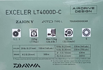 Макара с преден аванс DAIWA '23 EXCELER - спецификации и характеристики на модела LT4000D-C.