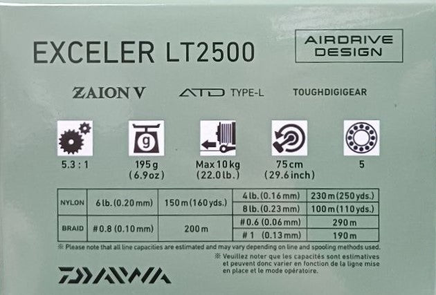 Макара с преден аванс DAIWA '23 EXCELER технически спецификации и информация за модел LT2500