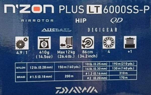 Технически данни на макара за фидер DAIWA N'ZON PLUS LT - 6000SS-P, включваща спецификации и характеристики.