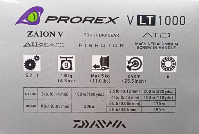 Макара с преден аванс - DAIWA '22 PROREX V LT техническа информация и спецификации.
