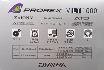 Макара с преден аванс - DAIWA '22 PROREX V LT техническа информация и спецификации.