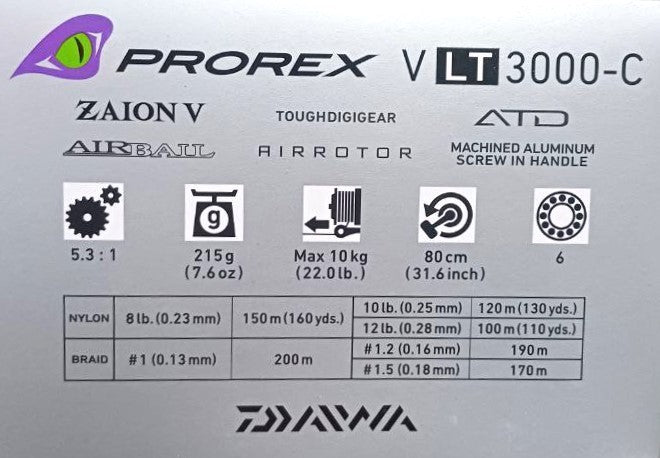 Макара с преден аванс - DAIWA '22 PROREX V LT технически спецификации и характеристики
