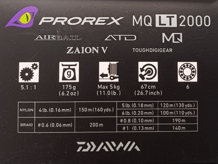 Макара с преден аванс - DAIWA '22 PROREX LT MQ specifications including model details and features.