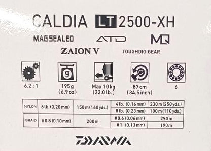 Макара Daiwa 22 CALDIA LT MQ (EU) технически спецификации, включващи тегло, капацитет и характеристики.
