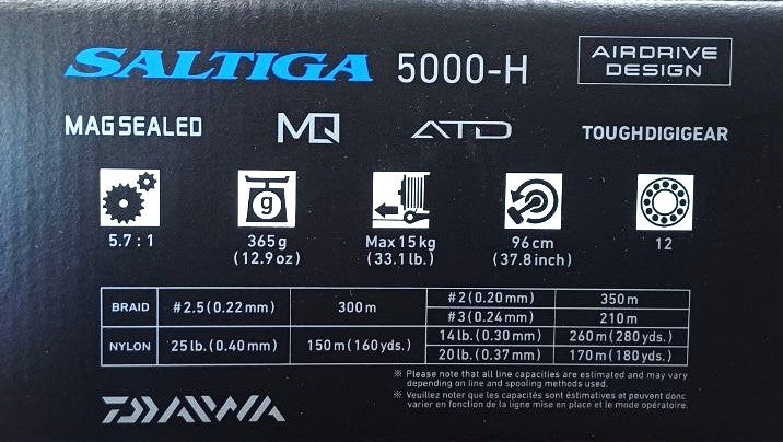 Топ модел макара DAIWA '23 SALTIGA G спецификации и характеристики, Airdrive дизайн, мощност и надеждност.