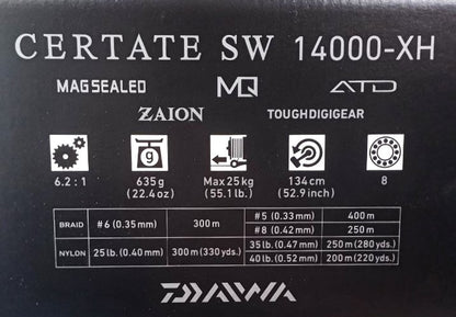 Макара за морски риболов - 21 DAIWA CERTATE SW (G) 14000 XH спецификации и характеристики
