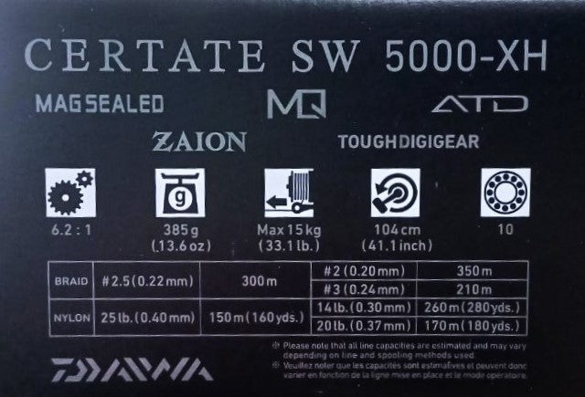 Макара за морски риболов - 21 DAIWA CERTATE SW 5000/6000-XH технически данни и характеристики.