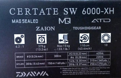 Макара за морски риболов - 21 DAIWA CERTATE SW 5000/6000-XH спецификации и характеристики
