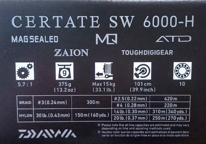 Макара за морски риболов - 21 DAIWA CERTATE SW 5000/6000-H спецификации и характеристики.