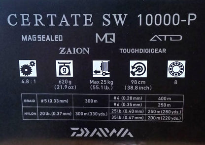 Макара за морски риболов - 21 DAIWA CERTATE SW (G) 10000 P технически характеристики и спецификации.