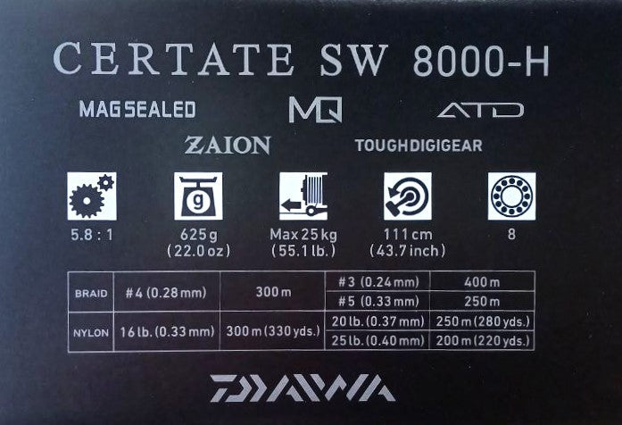 Макара за морски риболов - 21 DAIWA CERTATE SW 8000-H спецификации и характеристики