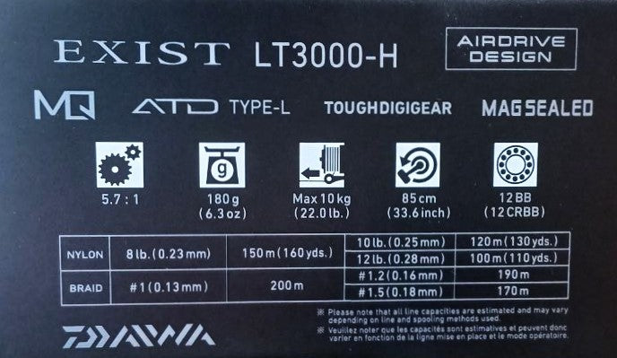 Топ модел макара 22 DAIWA EXIST (G) LT MQ спецификации и характеристики.