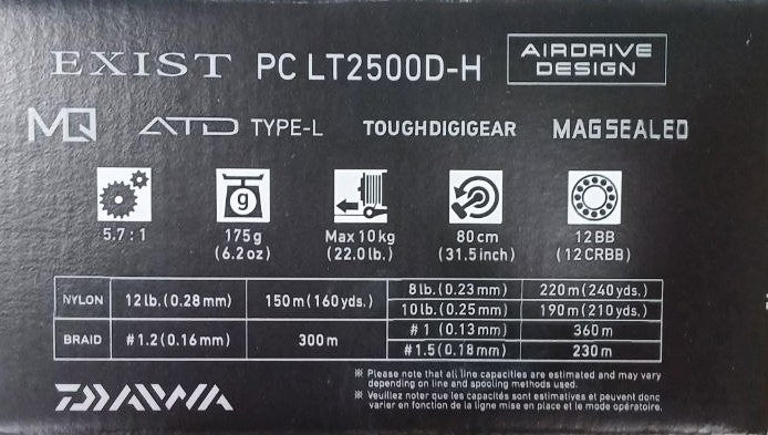 Топ модел макара 22 DAIWA EXIST (G) LT MQ спецификации и характеристики на модела 2022 г.