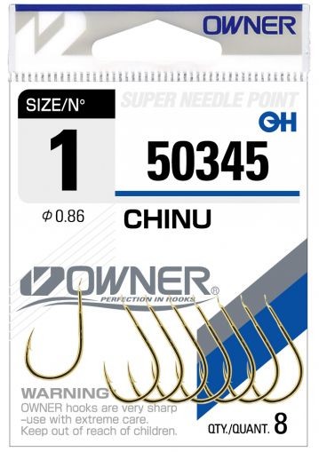 Куки Owner CHINU GOLD - 50345 опаковка с 8 златисти куки с остриета Super Needle Point.