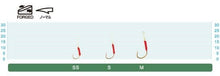 Асист куки Owner MEBA JIG HOOKS показани в различни размери: SS, S, M, с червени дръжки.