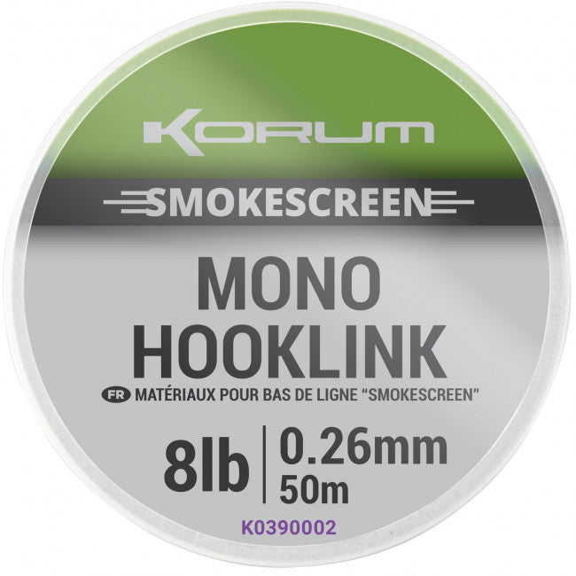 Монофилно влакно за поводи KORUM Smokescreen Mono Hooklink 50m, 0.26mm, 8lb
