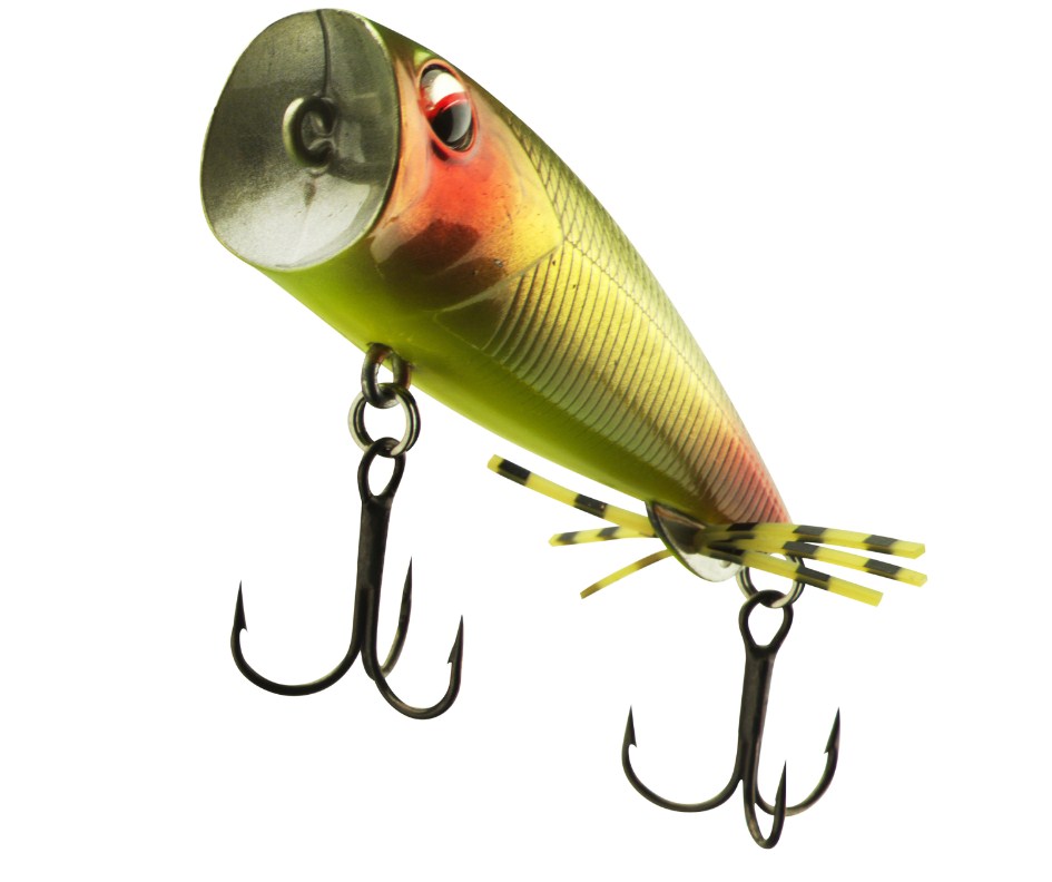 Попер DAIWA PROREX CHINING BUG 55F - 7cm/12.9gr, зеленый с тройным крючком для ловли рыбы.