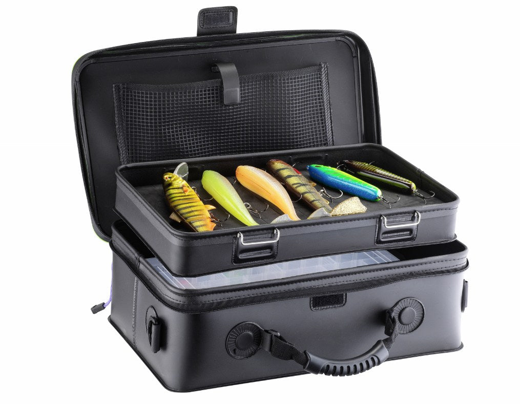 Чанта за примамки DAIWA PROREX LURE STORAGE BAG XL с примамки и аксесоари в черен цвят