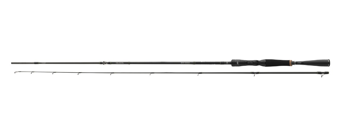 Кастинг спинингова въдица Daiwa 24 PROREX XR FINESSE CASTER - 2.20m/5-14gr на фона изцяло черен.
