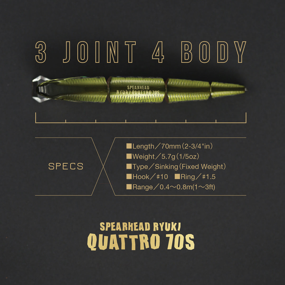 Воблер Duo SPEARHEAD RYUKI QUATTRO 70S - 7.0cm/5.7gr - Sinking with detailed specs in an attractive design.
