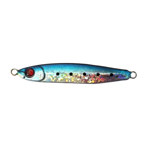 Джиг Mustad Mezashi - 40gr (различни цветове) с блестящи отразяващи шарки и полупрозрачно цветно око.