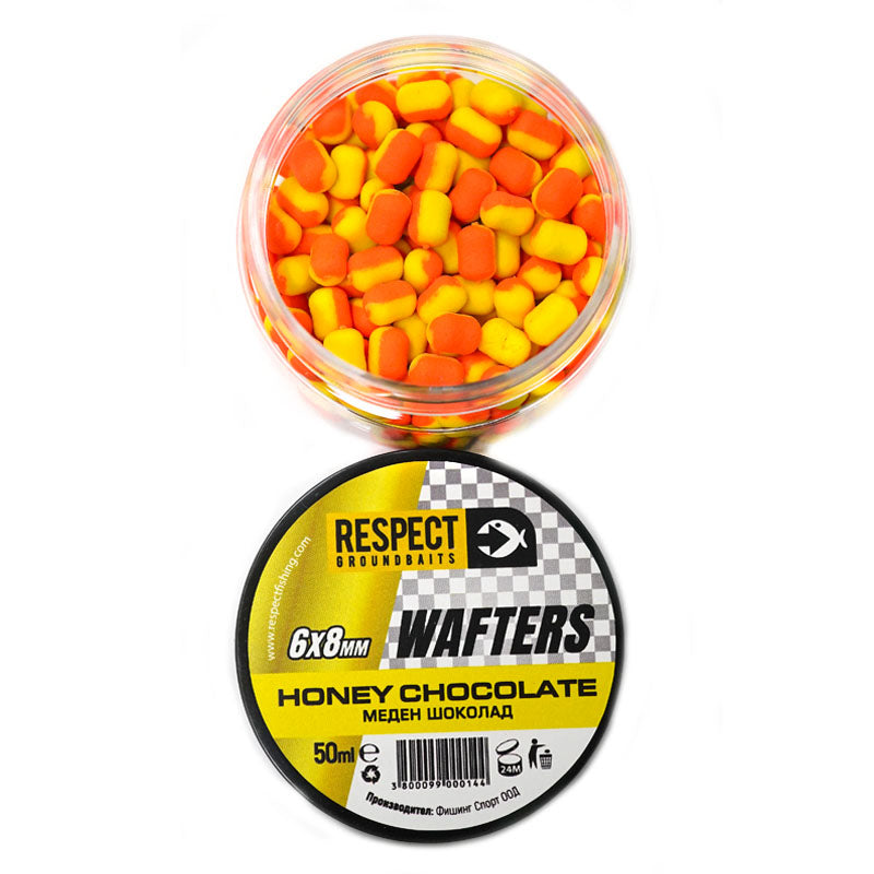 Балансируеми дъмбели Respect Wafters - различни аромати, с аромат на меден шоколад, 6x8mm, двуцветни стръв.