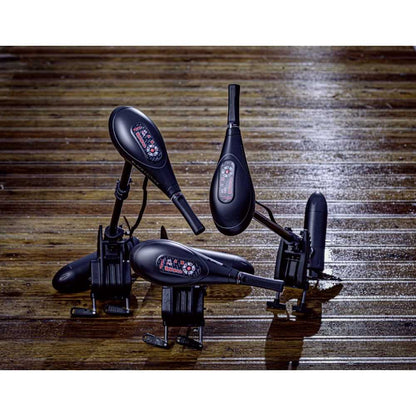 Електрически двигател RHINO BE35 BLACK EDITION ELECTRIC OUTBOARD MOTOR displayed on a wooden surface.