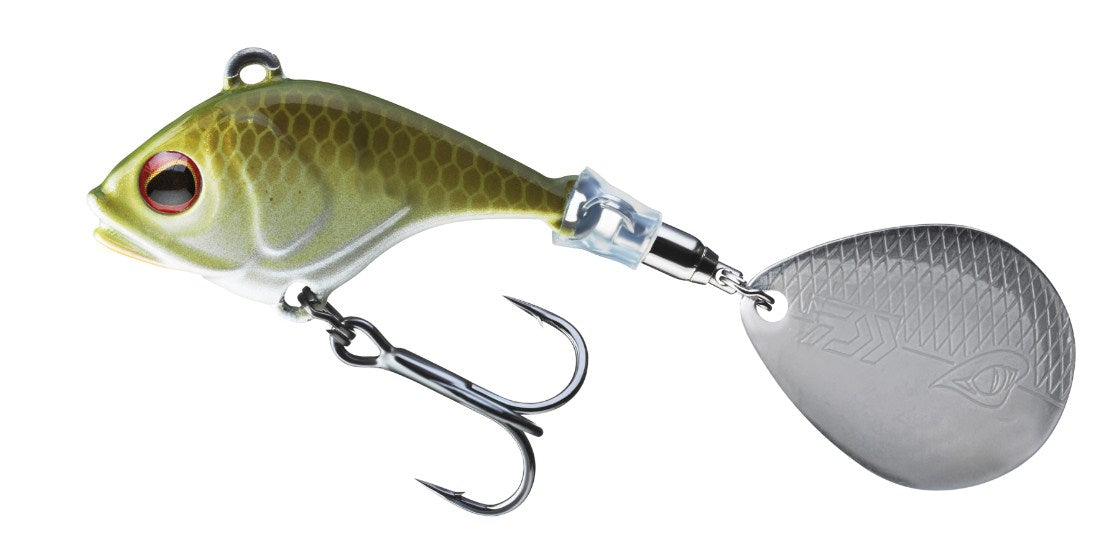 Тейлспинър DAIWA PROREX TG JIG SPINNER - 14gr с дизайна на риба rusty shad и въртяща лопатка.