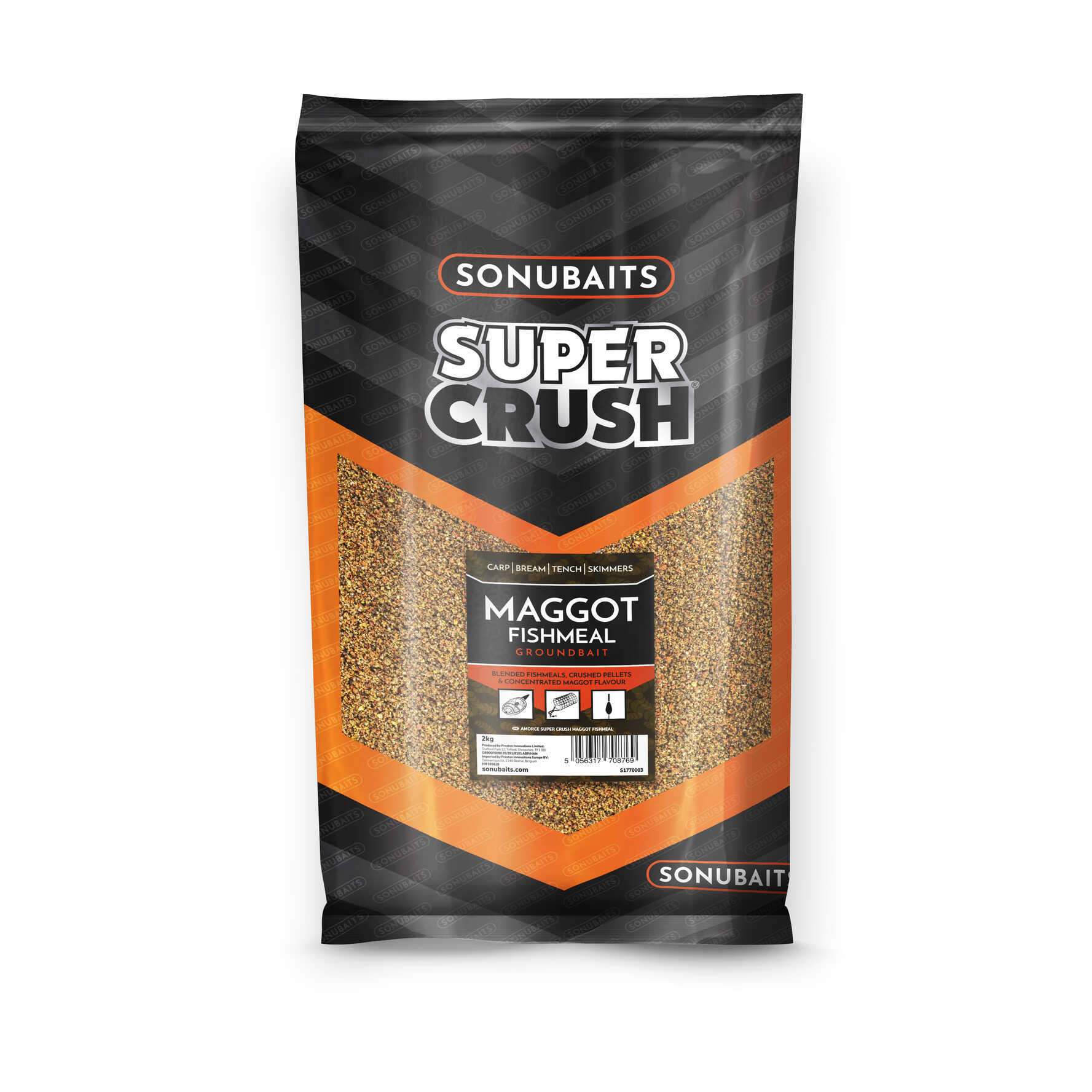 Захранка SONUBAITS MAGGOT FISHMEAL 2KG опаковка с гранулирана рибна захранка.