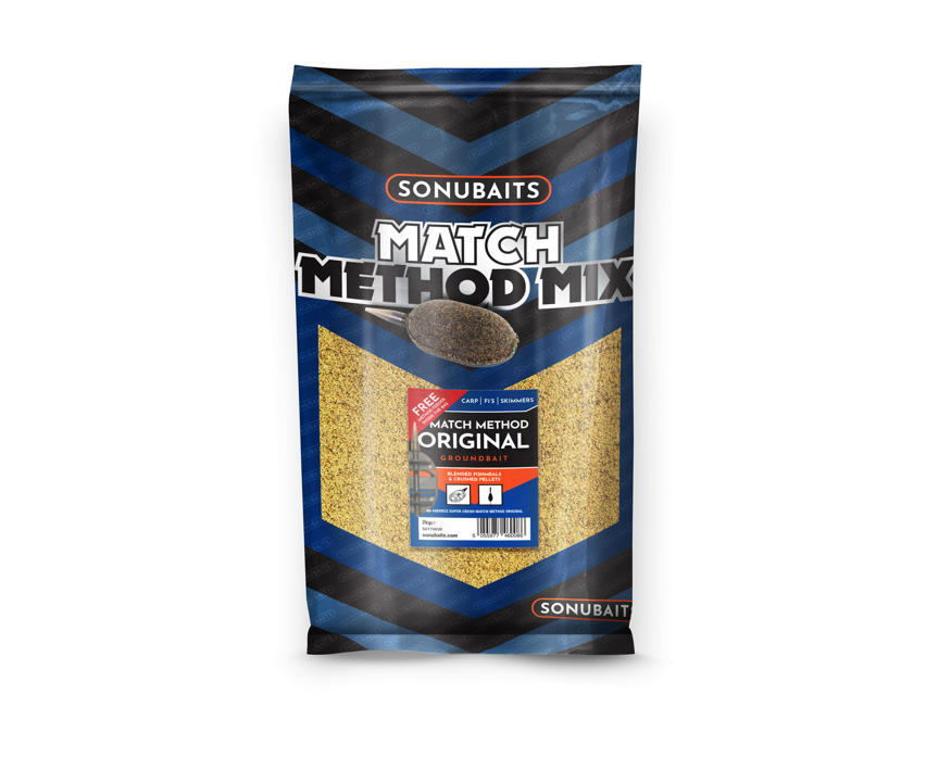 Захранка SONUBAITS Match Method Mix - 2kg опаковка, подходяща за риболов с карп и платики.