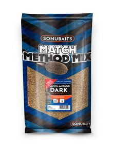 Захранка SONUBAITS Match Method Mix Dark - 2kg в опаковка с инструкции за приготвяне и информация за съдържание.