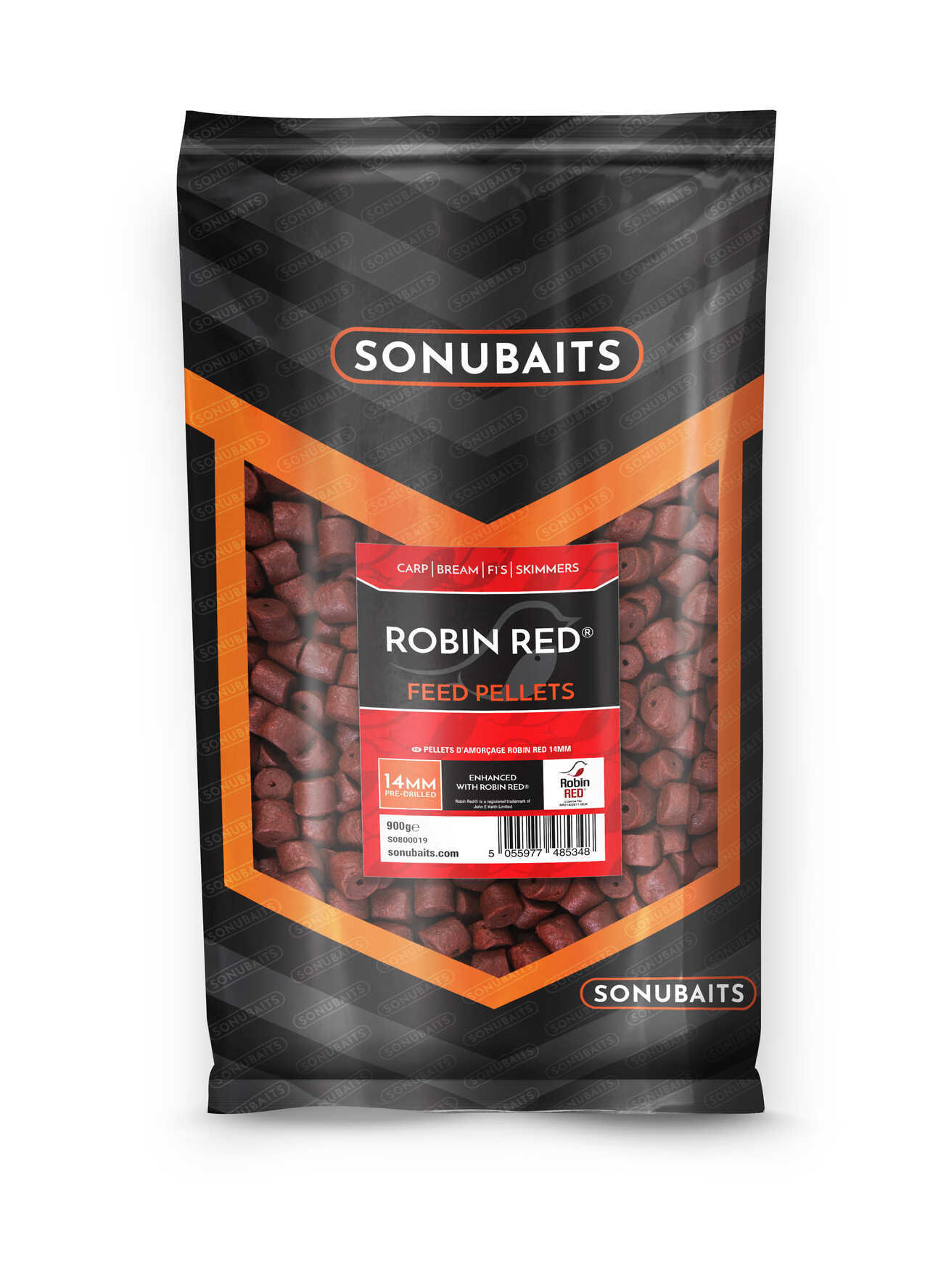 Пелети с дупка SONUBAITS Robin Red Feed - 8mm, пакет 900г с високо качество от рибено брашно и уникален вкус.