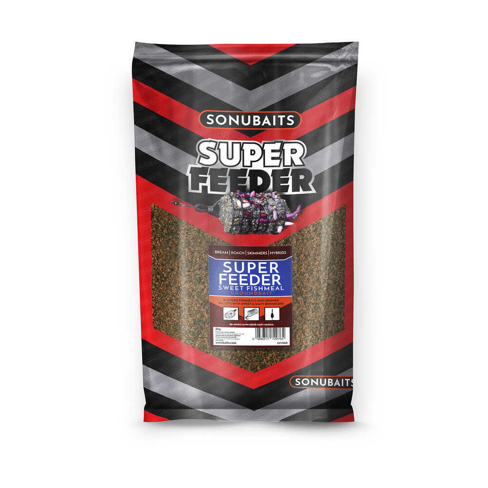 Захранка SONUBAITS Super Feeder Sweet Fishmeal - 2kg, пакет с рибна храна за фидер риболов.