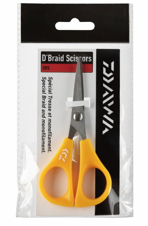 Ножица за плетено влакно DAIWA D'BRAID SCISSORS в опаковка, идеални за монофилни и плетени линии.