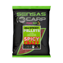 Пелети SENSAS Mini Sticky Pellets - 700gr/2mm Spicy Crazy packaging with vibrant colors.
