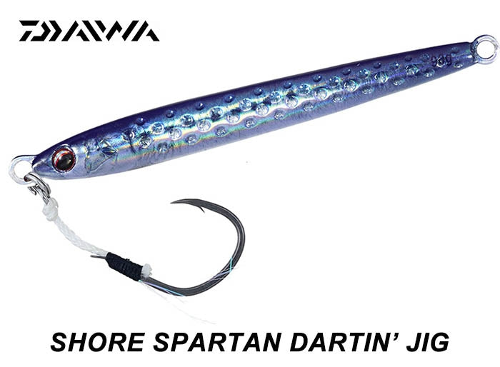 Джиг DAIWA SHORE SPARTAN DARTIN JIG - 14cm/90gr in UV REAL SARDINE color, perfect for fishing adventures.