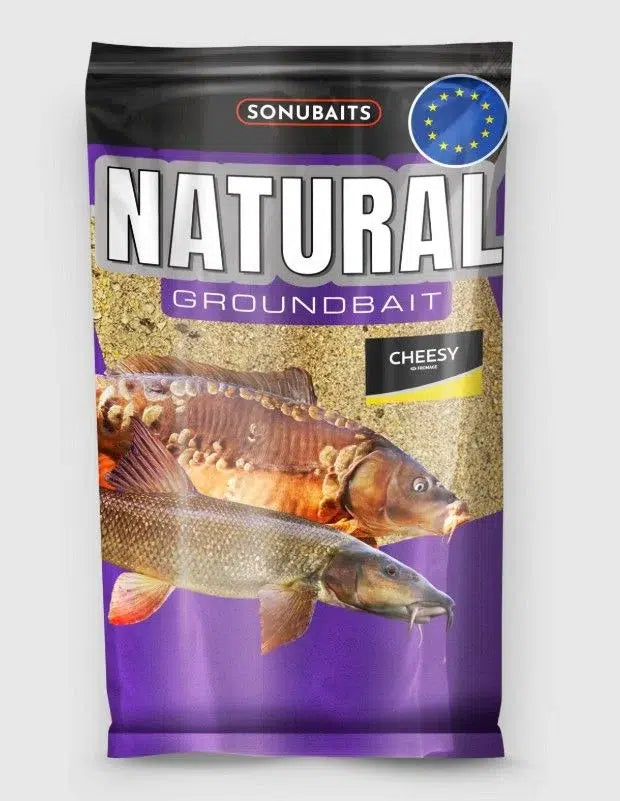 Захранка SONUBAITS Natural Cheesy - 1kg, пакет с рыбным прикормом с натуральным сырным вкусом.