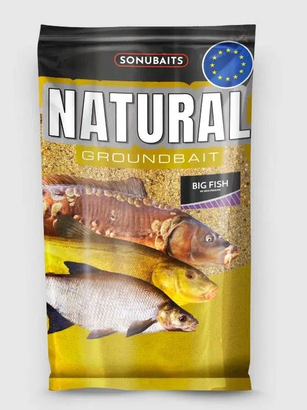 Захранка SONUBAITS Natural Big Fish - 1kg package featuring various fish on the front.