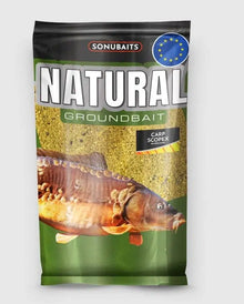 Захранка SONUBAITS Natural Carp Scopex - 1kg packaging featuring the product details and a carp image.