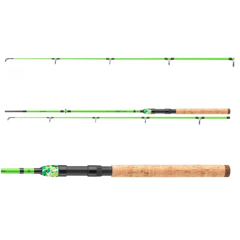 Спининг въдица DAIWA '23 NINJA X KIDS - 1.60m/1.80m, зелена, с коркова дръжка и 6 водача.