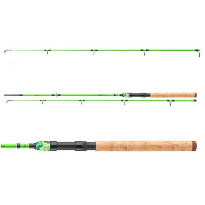 Спининг въдица DAIWA '23 NINJA X KIDS - 1.60m/1.80m, зелена, с коркова дръжка и 6 водача.