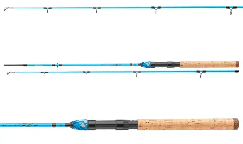 Спининг въдица DAIWA '23 NINJA X KIDS - 1.60m/10-30gr - Синя, сини акценти и коркова дръжка.