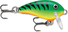 Воблер RAPALA Mini Fat Rap® - 3cm/4gr, яркий зеленый цвет с черным рисунком и тройными крючками.