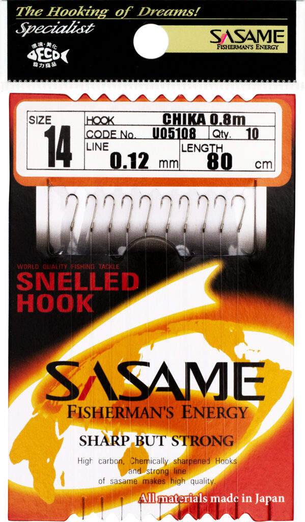 Вързани куки SASAME CHIKA - 10бр в пакет, размер 14, дължина 80 см, линия 0.12 mm.